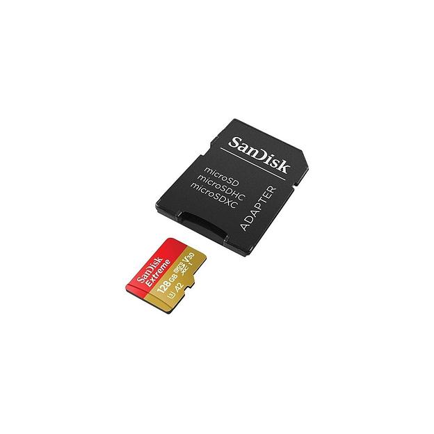 Карта памяти microSDXC UHS-I U3 Sandisk Extreme 128 ГБ, 190 МБ/с, Class 10, SDSQXAA-128G-GN6MA, 1 шт., переходник SD фото 1