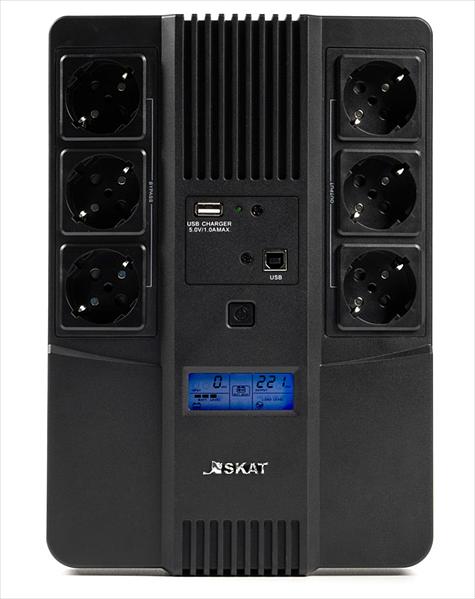 Источник бесперебойного питания (8935) Бастион SKAT-UPS AI 800ВА/480Вт/line-interactive/АКБ 9Ачx1/ 3xSchuko 3xSchuko/Дисплей/3 л.г. (SKAT-UPS 800 AID) фото 2