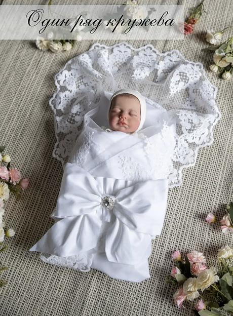 Уголок на выписку без банта (3 ряда кружева), белый фото 1