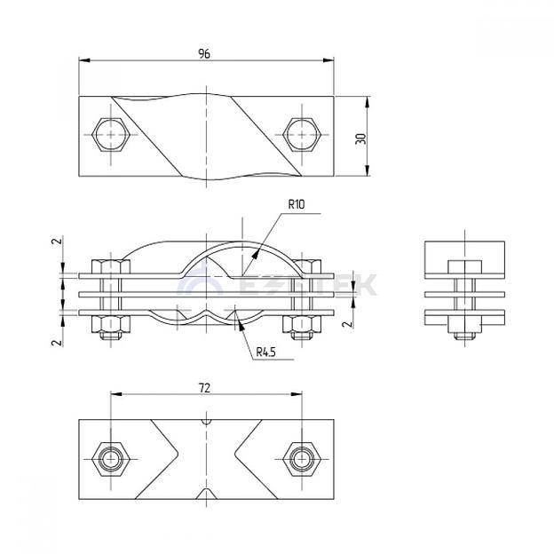 Зажим заземления полоса/пруток - полоса/пруток крестообразный, латунь фото 2