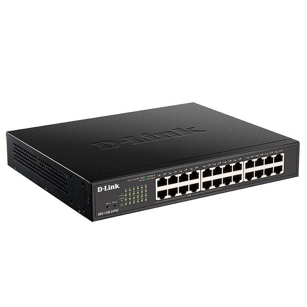 Коммутатор D-Link DGS-1100-24PV2/A3A, L2 Smart Switch with 24 10/100/1000Base-T ports (12 PoE ports 802.3af/802.3at (30 W), PoE Budget 100 W). 8K Mac address, 802.3x Flow Control, 802.3ad Link Aggregation, Po (DGS-1100-24PV2/A3A) фото 1