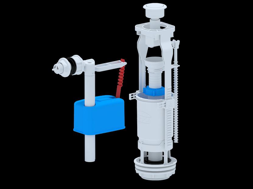 Набор для бачка унитаза с боковой подводкой 1/2' с пластиковым щтуцером кнопка белая эконом фото 1