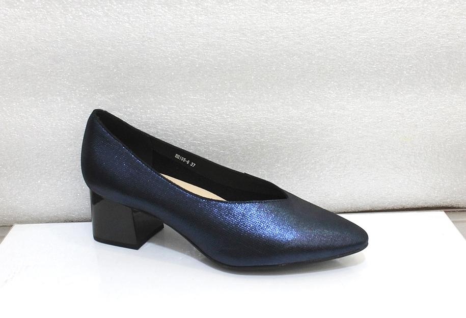 Туфли женские, синие, натуральная лазерная замша, каблук 5,5 см фото 1