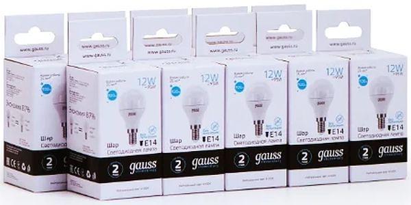 Лампа светодиодная Gauss Elementary 12Вт цок.:E14 шар 220B 4100K св.свеч.бел.нейт. (упак.:10шт) (53122) фото 5