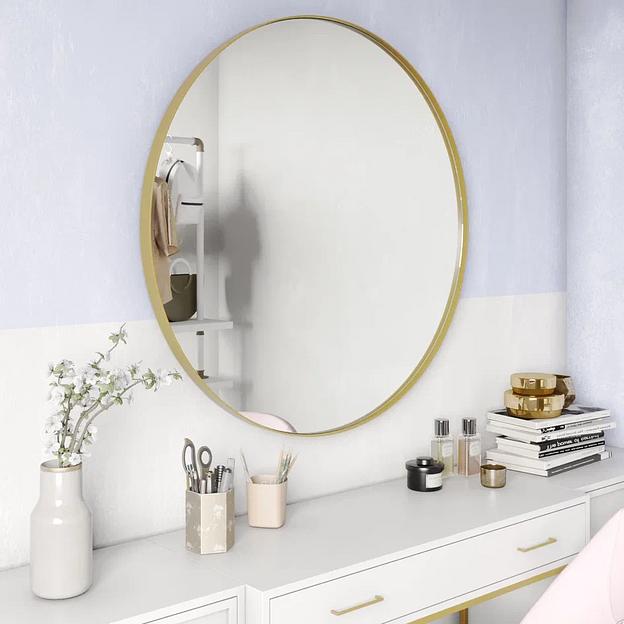 Зеркало в раме настенное круглое большое D101 см, gold ОПТ фото 1