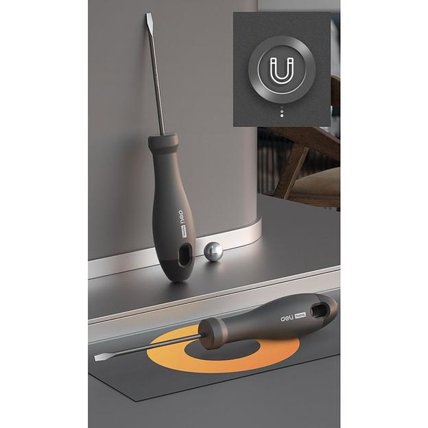 Шлицевая отвёртка "Home Series Black" Deli HT1103 3x75мм Эксклюзивный дизайн, рукоятка из высококачественного софттач пластика фото 5