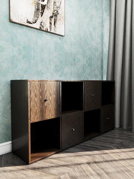 Стеллаж горизонтальный с 4 дверцами 8-секционный Wood&Stone «Малави» 310 венге линум 132×32.8×67.3 см фото 7