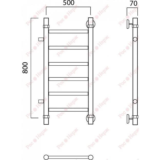 Полотенцесушитель водяной Роснерж Прямая L107001 80x50 с боковым подключением 600 фото 2