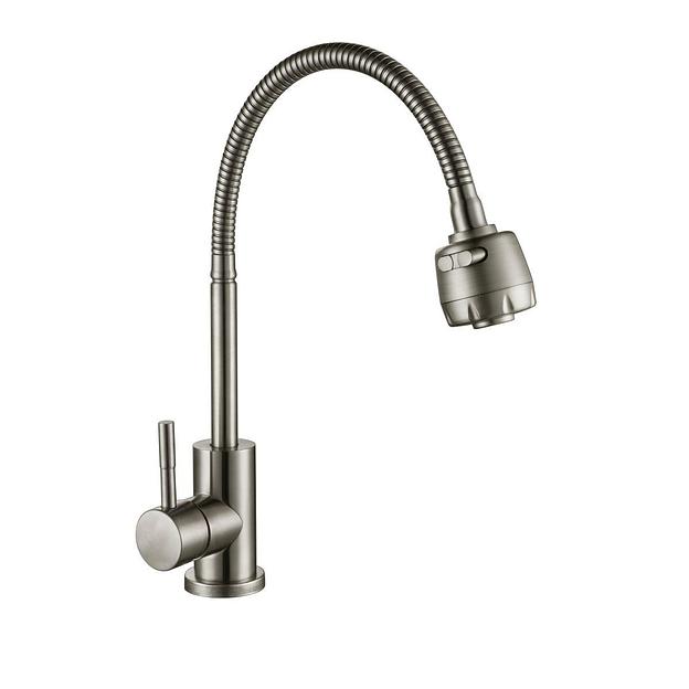 Смеситель для кухни шаровый с гибким изливом нержавеющая сталь фото 1