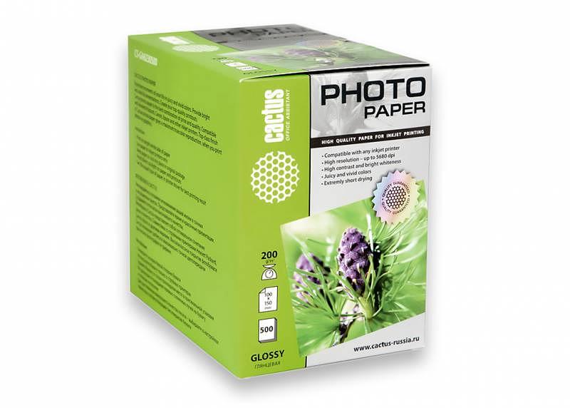 Фотобумага Cactus CS-GA6200500 10x15/200г/м2/500л./белый глянцевое для струйной печати фото 1