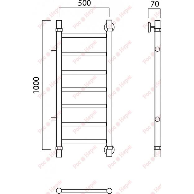 Полотенцесушитель водяной Роснерж Прямая L107001 100x50 с боковым подключением 600 фото 2