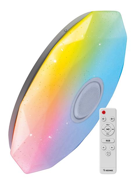 Светильник светодиодный ДБО-75 настенно-потолочный управляемый DIAMOND-RGB 230В 3000-6500K 6000Лм 502x83мм с RGB подсветкой и BT колонкой фото 1