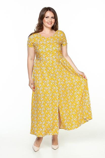 Платье штапель  5915/46/Желтый, белый  фото 2