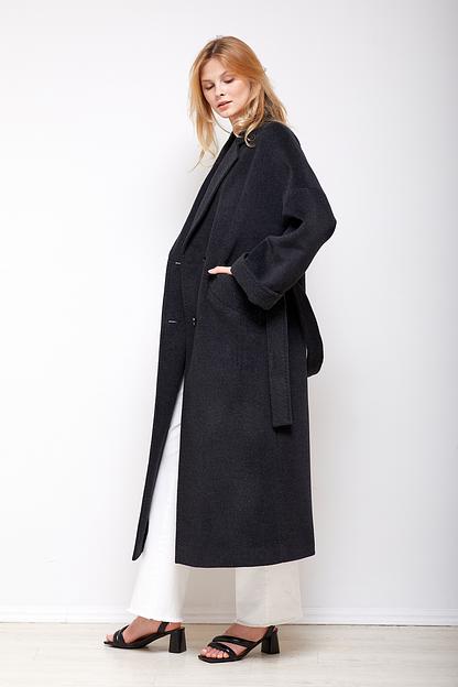 Женское демисезонное пальто двубортное Mmoda антрацит, арт.2202851 фото 3