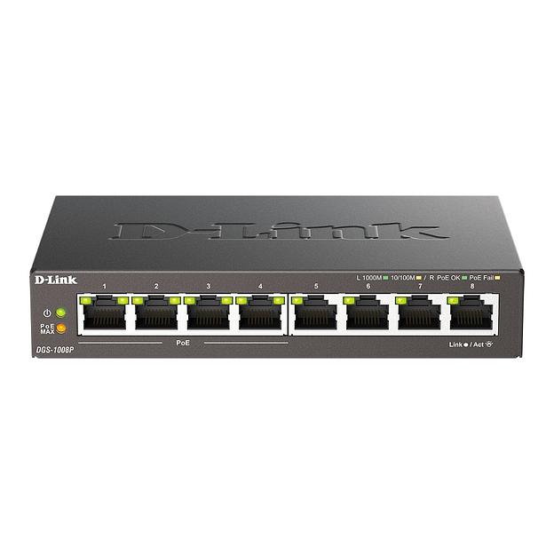 D-Link DGS-1008P/F3A Неуправляемый коммутатор с 8 портами 10/100/1000Base-T (4 порта PoE 802.3af/at, PoE-бюджет 60 Вт) фото 1