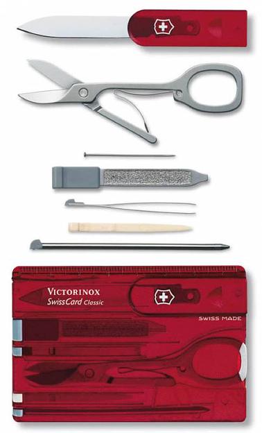 Швейцарская карта Victorinox SwissCard Classic (0.7100.T) красный полупрозрачный коробка подарочная фото 7