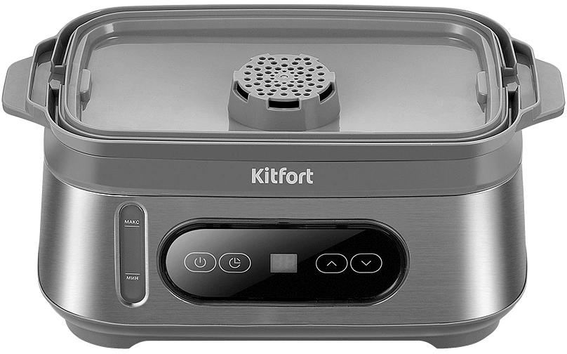 Пароварка Kitfort КТ-6280 3ярус. 1050Вт серый/серебристый фото 3