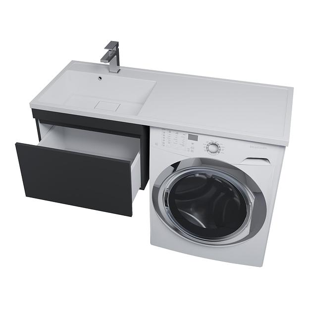 Тумба под стиральную машину с раковиной Uperwood Magenta 60/120 см, подвесная, черная, выдвижной ящик, левая фото 2