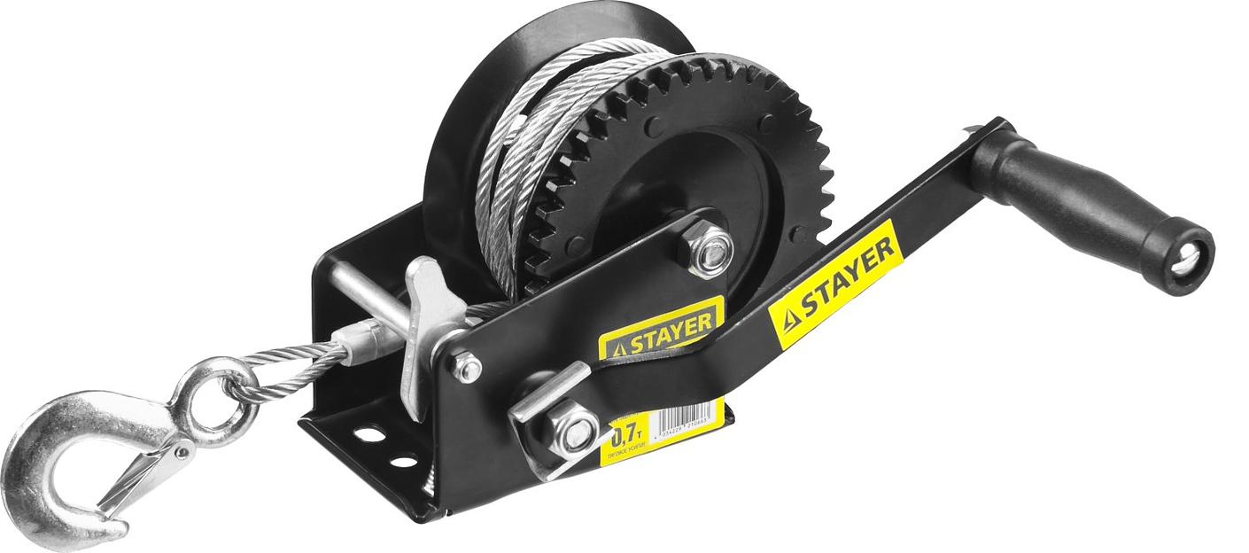 STAYER MAXPull, 0.7 т, 8 м, ручная барабанная тросовая лебедка (43112-0.7) фото 1