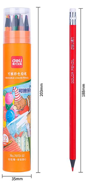 Карандаши цв. Deli 7073-12 пластик 12цв. туба пл. ластик фото 3
