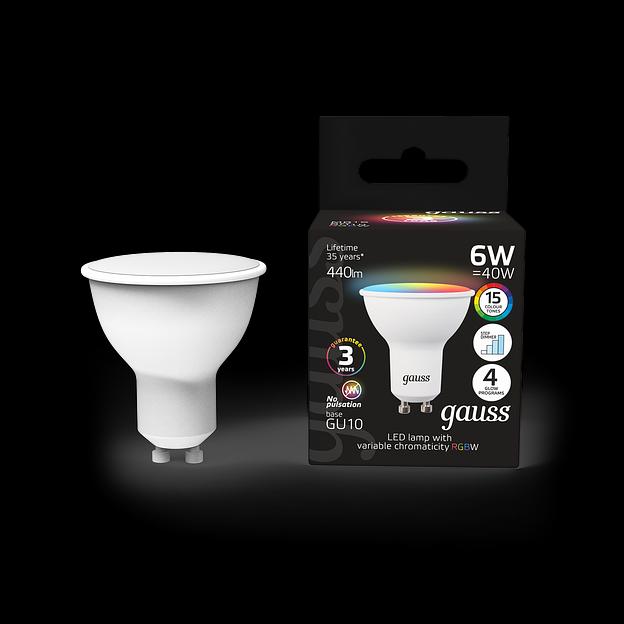 Лампа светодиодная Gauss 101106406 6Вт цок.:GU10 софит 175B св.свеч.RGBW MR16 (упак.:1шт) фото 1