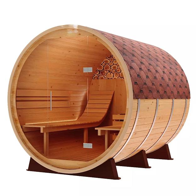 Круглая баня-бочка «Premium» из кедра с электрической печью фото 3