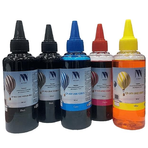 Чернила NV PRINT для аппаратов Canon, комплект 5 цветов (пигментные Bk + водные Bk,C,M,Y) по 100 мл, совместимые фото 1