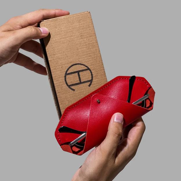 Футляр-чехол для очков из натуральной кожи Hancra, красный, опт фото 4