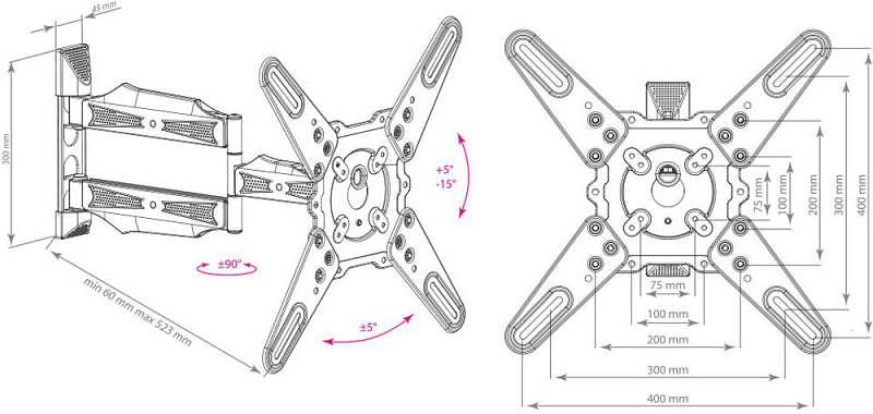 Кронштейн для телевизора Kromax ATLANTIS-40 белый 22"-65" макс.40кг настенный поворот и наклон фото 4