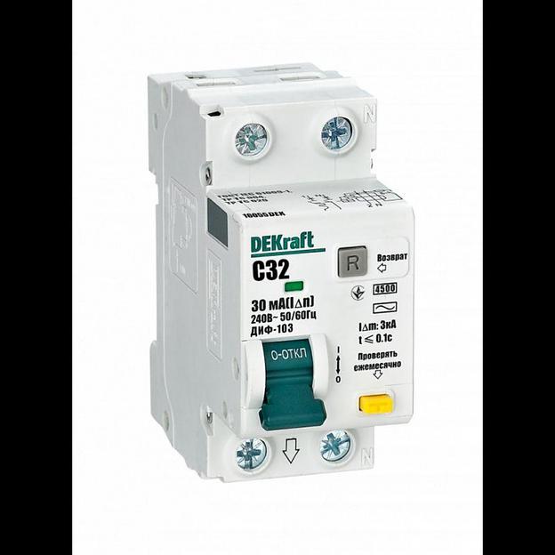 Выключатель автоматический дифференциального тока 2п (1P+N) C 32А 30мА тип AC 4.5кА ДИФ-103NEW DEKra фото 1