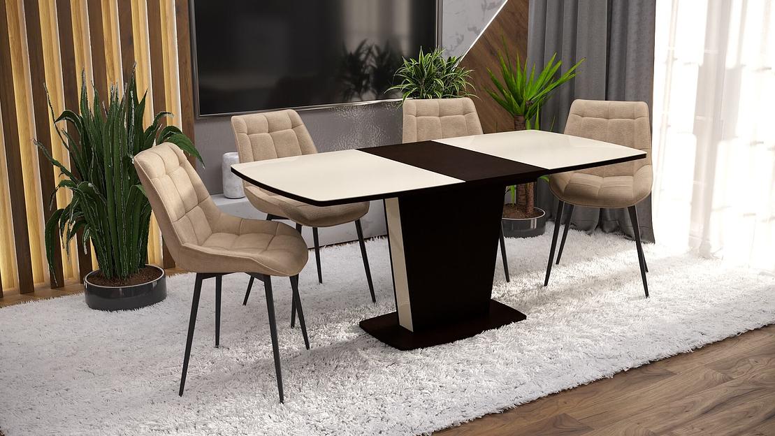 Стол Атлант тип 1, 110 (+40)×75 см венге, бежевое стекло фото 2