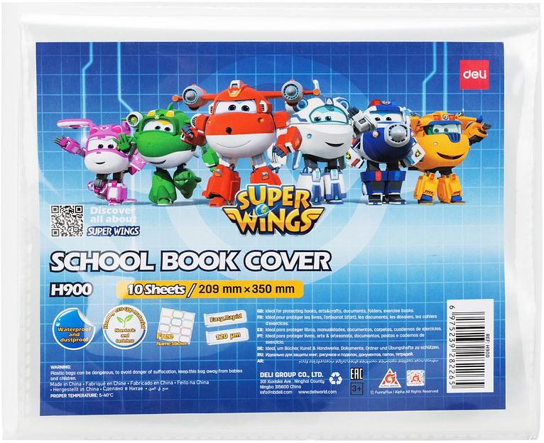 Пленка Deli CH900 Super Wings для книги с липк.сл. (набор 10шт) ПП гладкая прозр. 210x350мм фото 1