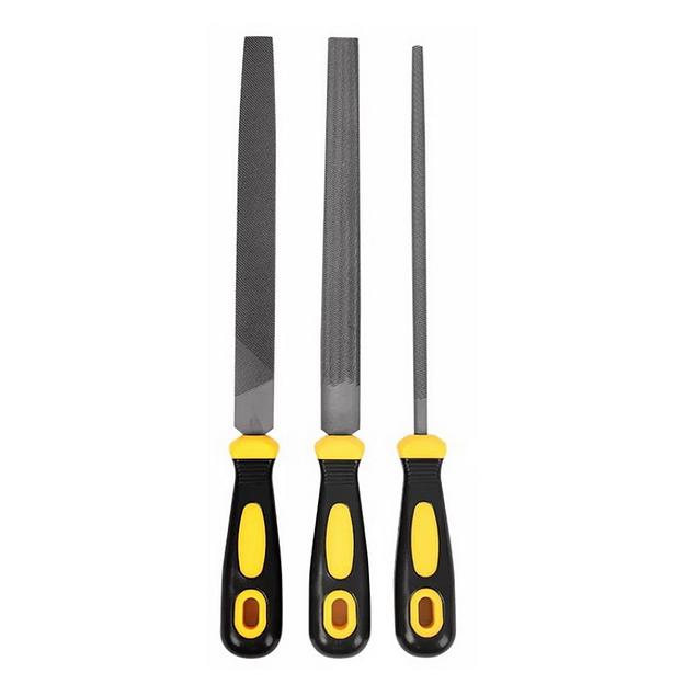 Набор напильников Deli DL352083 3шт инструментальная сталь T12, обрезиненная пластиковая рукоятка фото 1