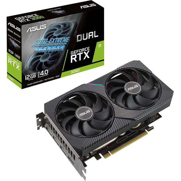 Видеокарта Asus PCI-E 4.0 DUAL-RTX3060-O12G-V2 LHR NVIDIA GeForce RTX 3060 12288Mb 192 GDDR6 1837/15000/HDMIx1/DPx3/HDCP Ret фото 1