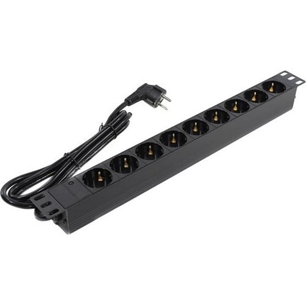 Exegate EX280849RUS Блок розеток ExeGate ServerPro PDU-19H903 Al-9S-EU2, 19",1U,алюм, 9Schuko, евровилка, 2м фото 1