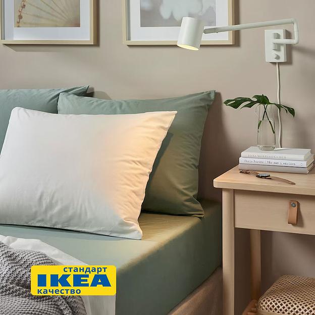 Простыня на резинке УЛЬВИДОРО (ИКЕА УЛЛЬВИДЕ) 180x200, серый/зеленый, поплин KL-40501726 фото 2