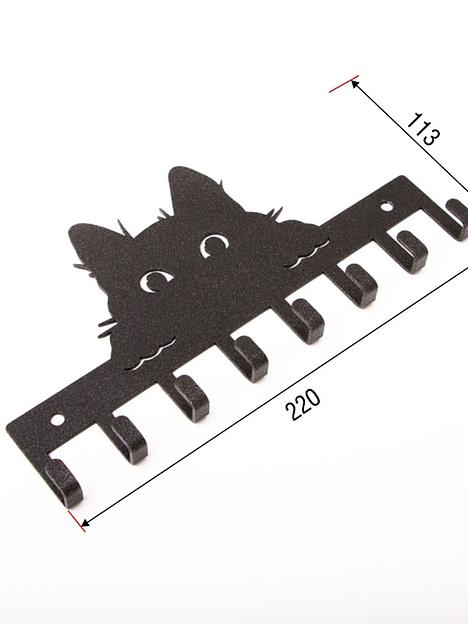 Ключница Кот с крючками, муар черный с блестками фото 3