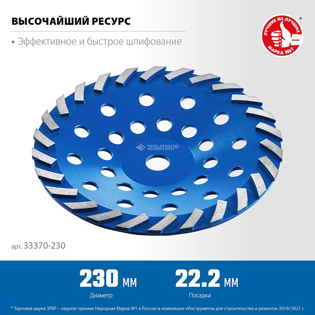 ЗУБР Турбо, d 230 мм, сегментная алмазная шлифовальная чашка, Профессионал (33370-230) фото 3