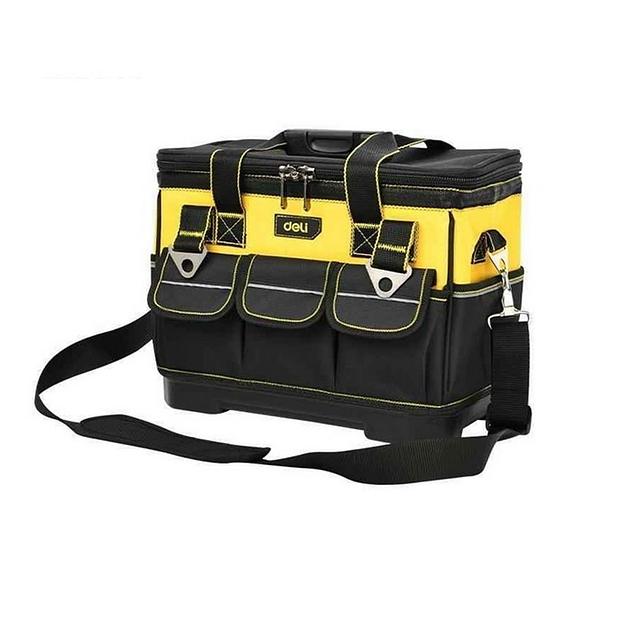 Сумка для инструментов каркасная с жестким пластиковым дном Deli DL586112 14 карманов, плечевой ремень, ткань Оксфорд 600D фото 1