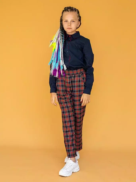 Брюки прямые на девочку KristiKlo «Оксфорд» красная клетка ОПТ фото 9
