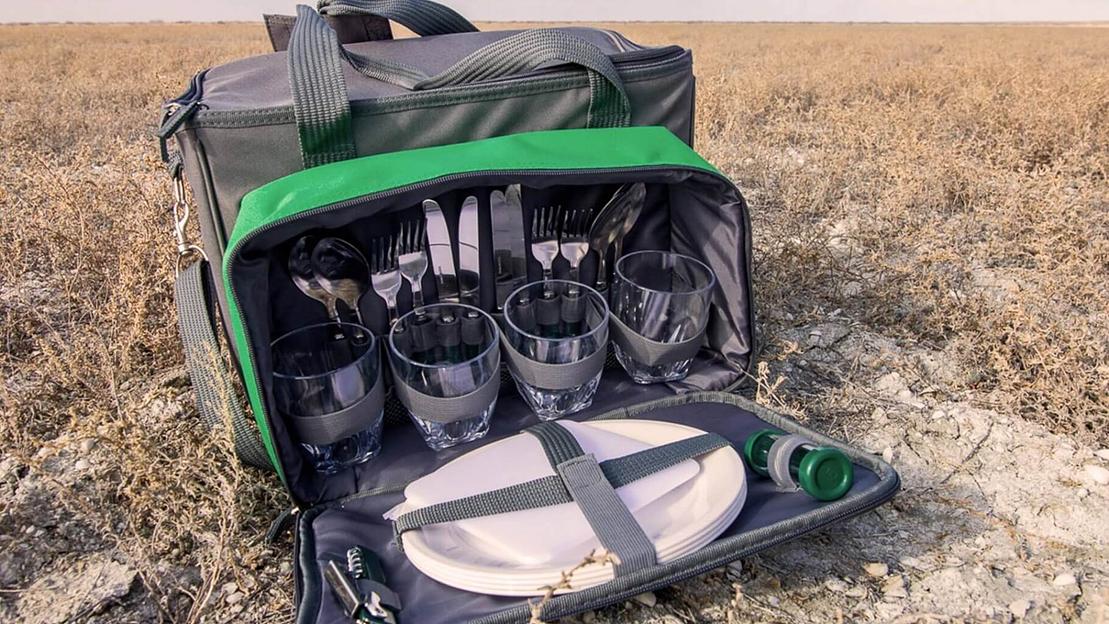 Сумка-холодильник с набором посуды для пикника на 4 персоны «Арктика» серый фото 4