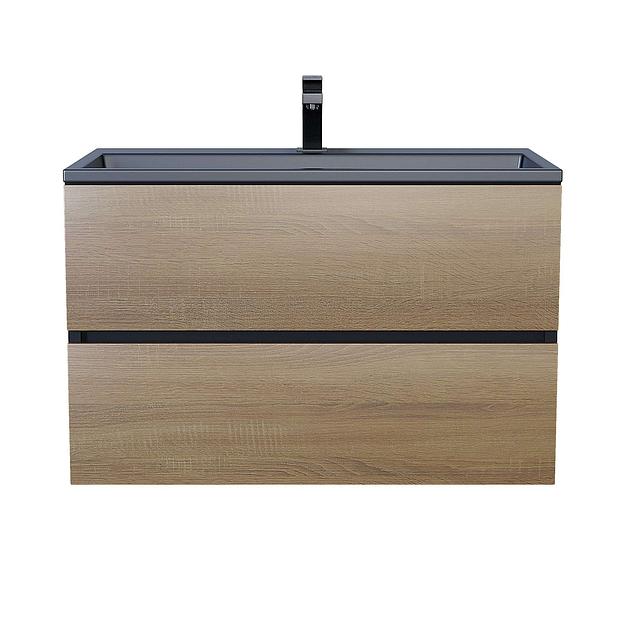 Тумба с раковиной для ванной для ванной Uperwood Barsa 80 см, раковина черная, подвесная тумба черная/дуб сонома  фото 5