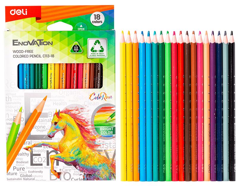 Карандаши цветные Deli EC113-18 Enovation трехгранные пластик 18цв. коробка/европод. (18шт) фото 1