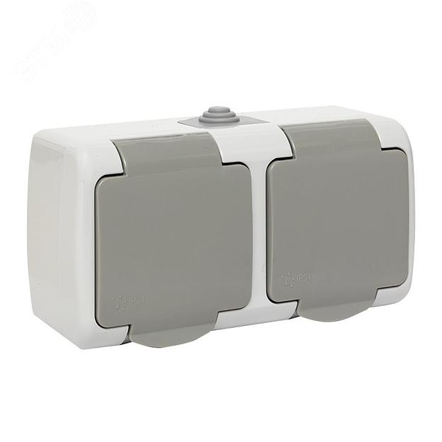 EKF EFR16-129-30-54 Мурманск Розетка 2-местная 16А с заземлением с крышкой IP54 серый с защитными шторками EKF фото 1