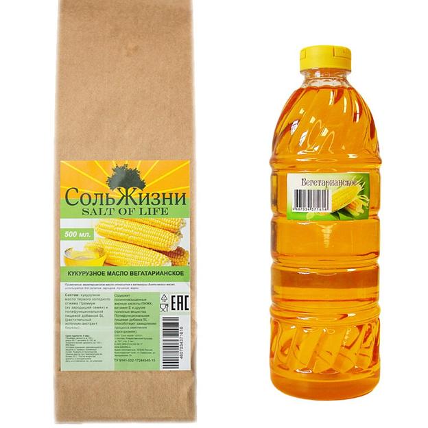 Масло кукурузное первого холодного отжима Соль Жизни вегетарианское, 0,5 л ОПТ фото 1