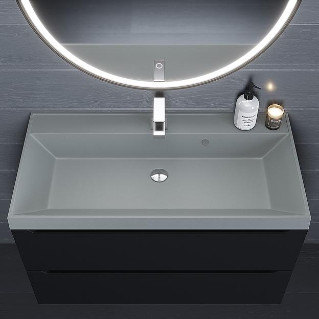 Раковина кварцевая для ванной комнаты Uperwood Classic Quartz 90 см, серая матовая, платина фото 3