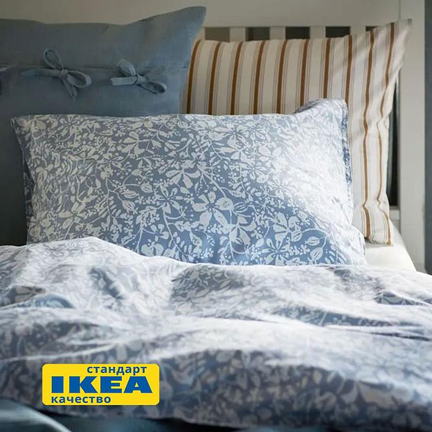 Пододеяльник евро, 2 наволочки САЛОМЕЯ (ИКЕА СОММАРСЛОЯ) 200x200/50x70, цветочный орн/синий, поплин KL-529765 фото 3
