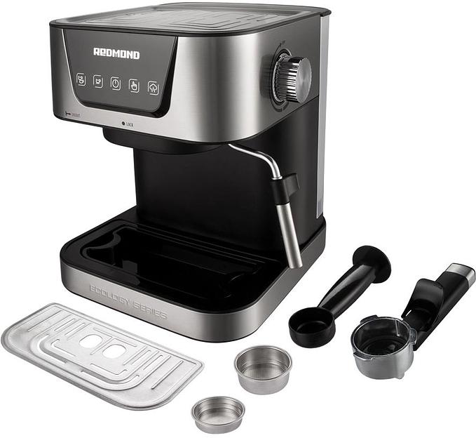 Кофеварка рожковая Редмонд RCM-M1513 1050Вт серебристый/черный фото 2