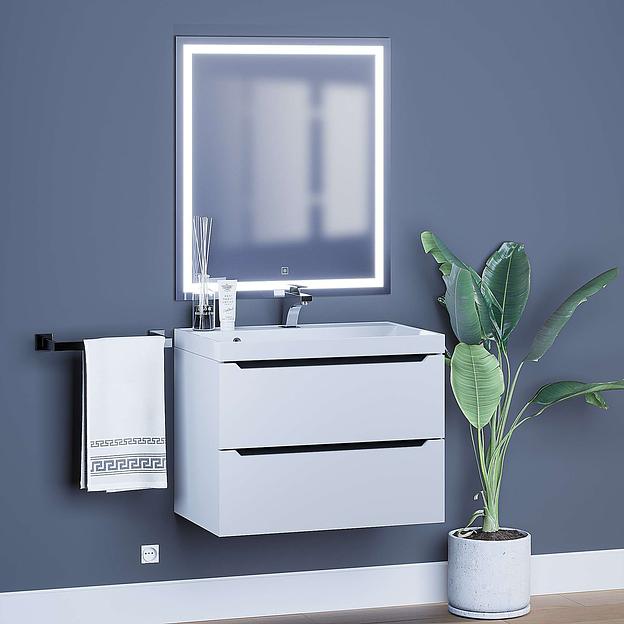 Тумба с раковиной для ванной Uperwood Tanos 70 см, подвесная, матовая, белая/графит фото 5