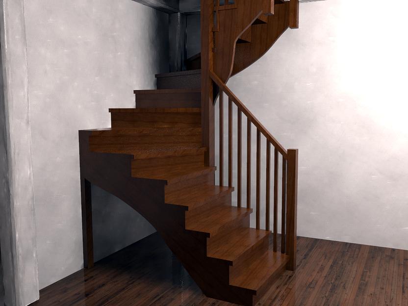 Лестница с поворотом 180° из дерева для дома ОПТ  фото 1